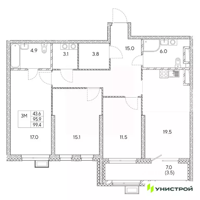 3-к кв. Свердловская область, Екатеринбург Вторчермет жилрайон,  (99.4 ... - Фото 1