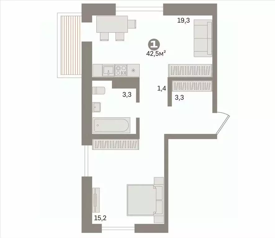 1-к кв. Новосибирская область, Новосибирск ул. Дунаевского, 14/1 (42.5 ... - Фото 1
