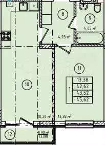 1-к. квартира, 43,5 м, 2/8 эт. - Фото 1