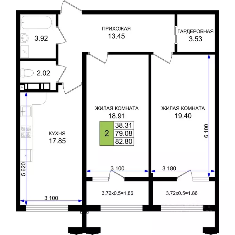 2-к кв. Краснодарский край, Новороссийск 5-я Бригада мкр,  (82.8 м) - Фото 1