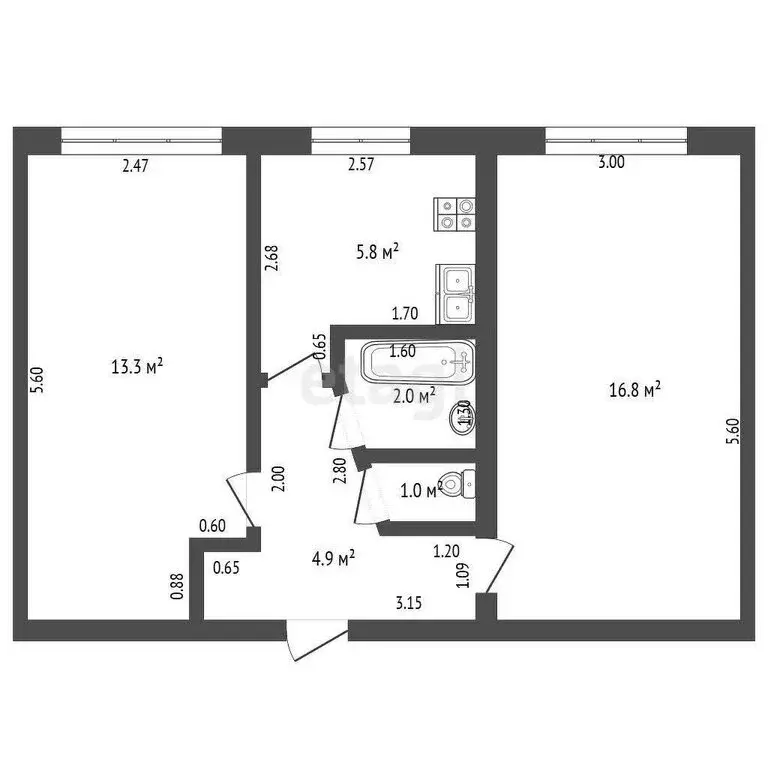 2-комнатная квартира: Стерлитамак, проспект Октября, 18 (43.8 м) - Фото 1