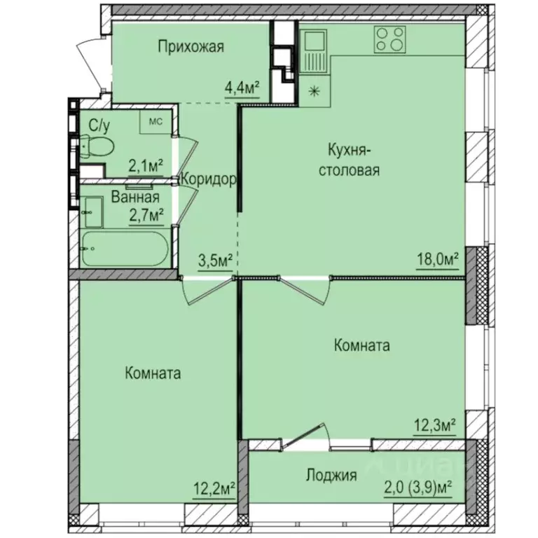 2-к кв. Удмуртия, Ижевск ул. 10 лет Октября, 79А (57.7 м) - Фото 0