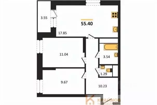 2-к кв. Воронежская область, Воронеж ул. Кривошеина, 13/14 (55.4 м) - Фото 0
