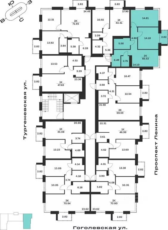 2-к кв. Тульская область, Тула Гоголевская ул., 43 (65.53 м) - Фото 1