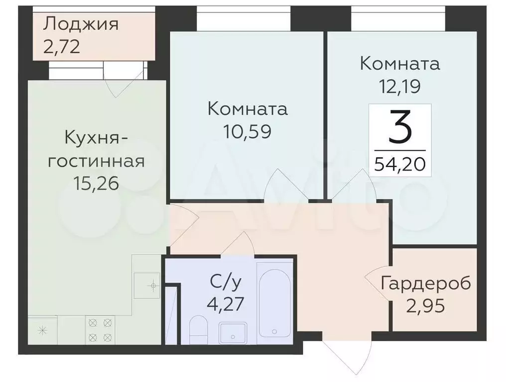 3-к. квартира, 54,2 м, 5/25 эт. - Фото 0