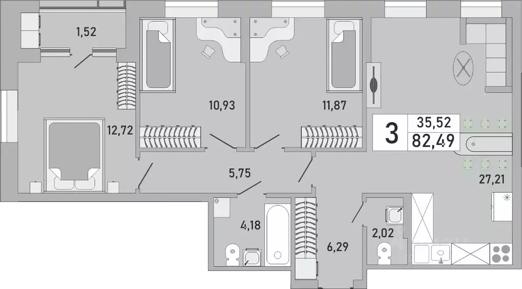 3-к кв. Башкортостан, Уфа Бакалинская ул., 9/1 (82.49 м) - Фото 1