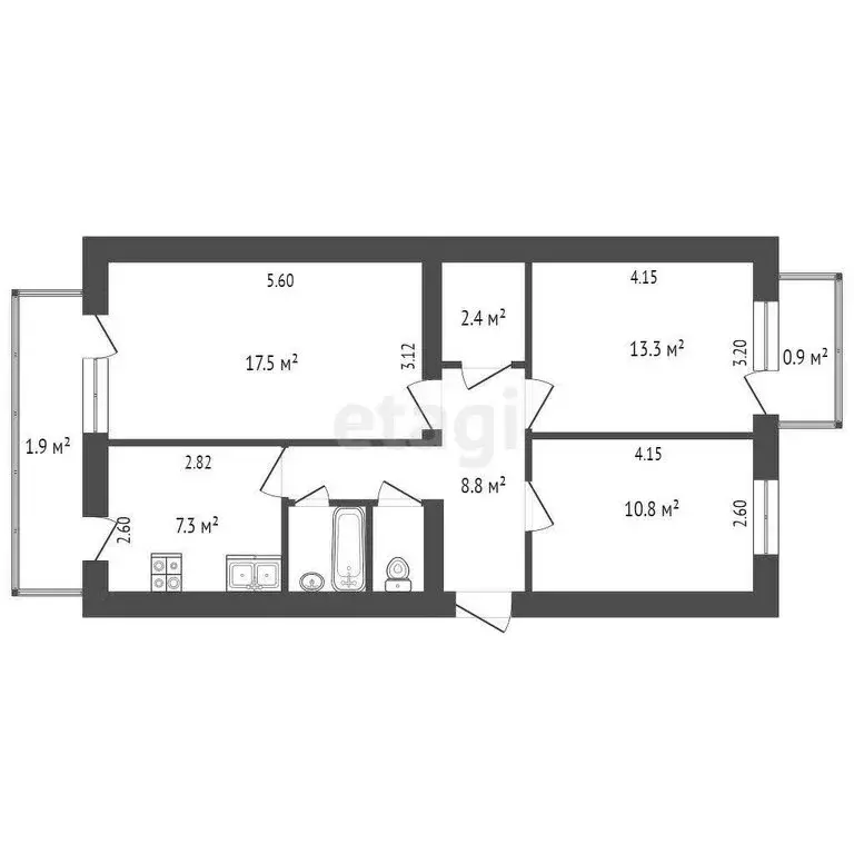 3-комнатная квартира: Бахчисарай, Строительная улица, 1А (63.9 м) - Фото 0