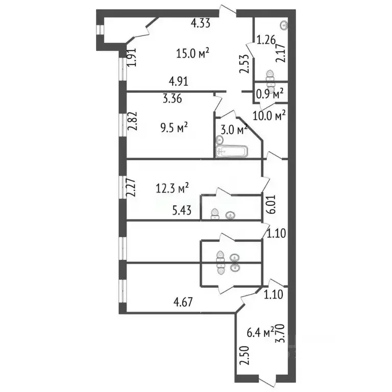 3-к кв. Санкт-Петербург Старорусская ул., 5/3 (77.3 м) - Фото 2