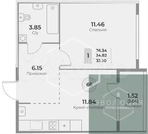 1-к. квартира, 34,8 м, 7/10 эт. - Фото 0