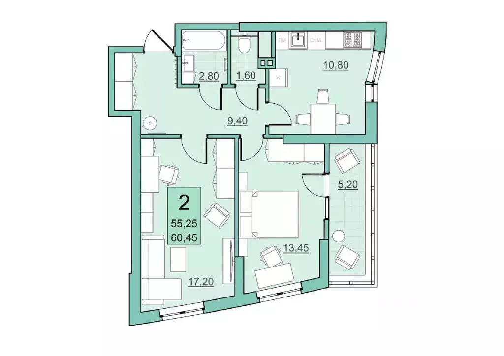 2-к кв. Саратовская область, Балаково Комсомольская ул., 65 (55.25 м) - Фото 0