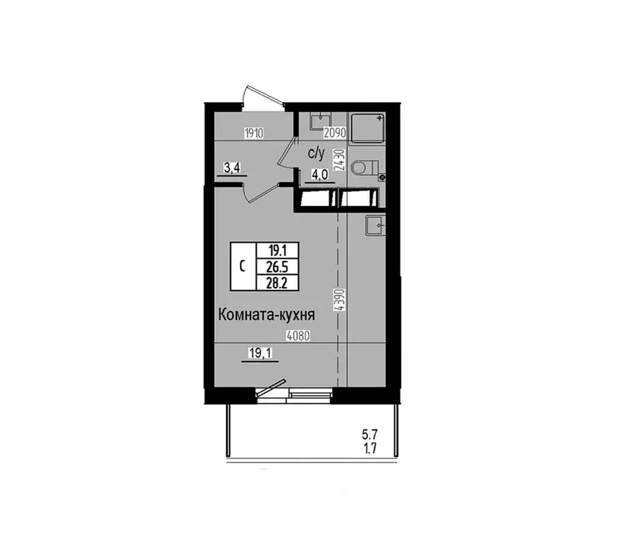 Квартира-студия: посёлок Парголово, Заречная улица, 8 (26.5 м) - Фото 1