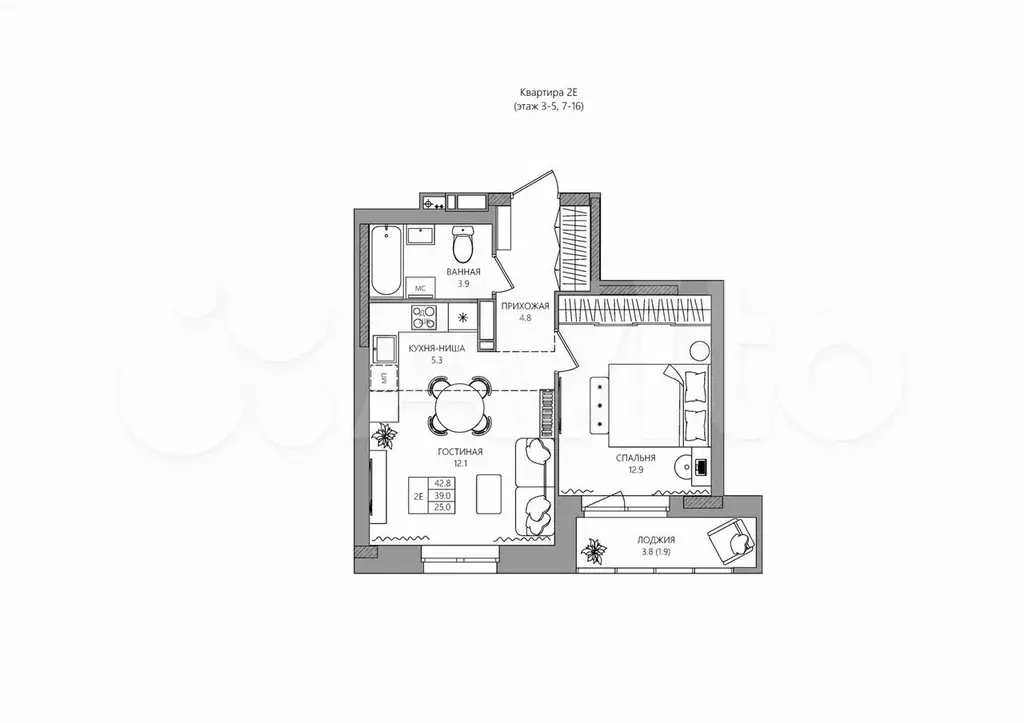 2-к. квартира, 40,9 м, 3/16 эт. - Фото 0