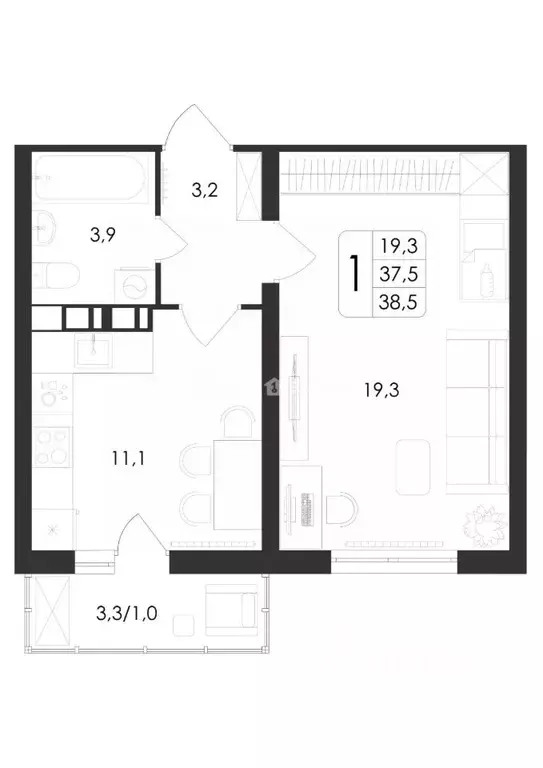 1-к кв. Воронежская область, Новоусманский район, пос. Отрадное ул. ... - Фото 1