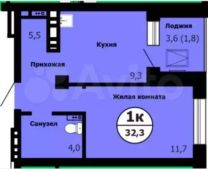 1-к. квартира, 32,3 м, 6/26 эт. - Фото 0
