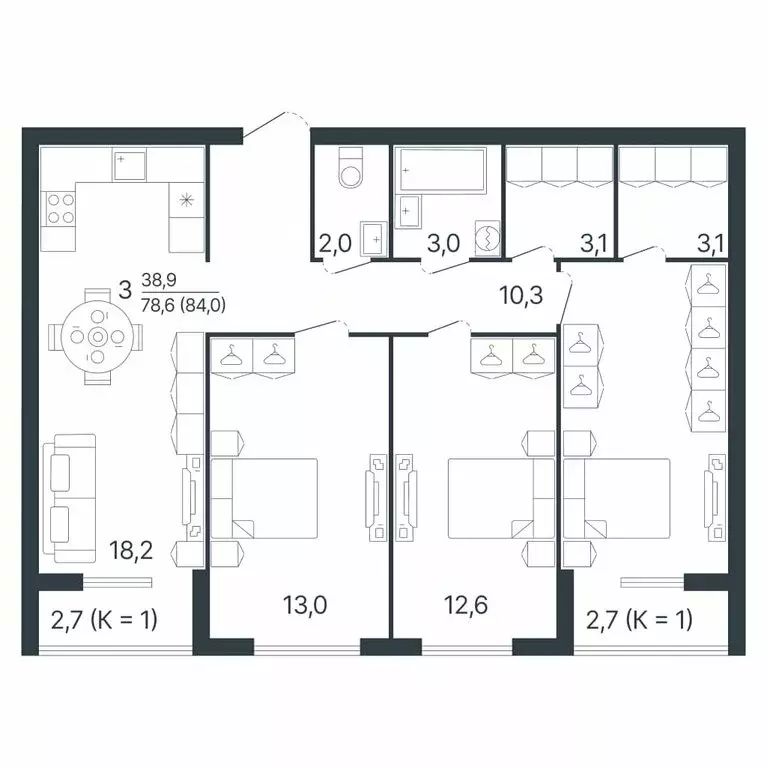 3-комнатная квартира: Тверь, Новая улица, 2 (80.4 м) - Фото 2