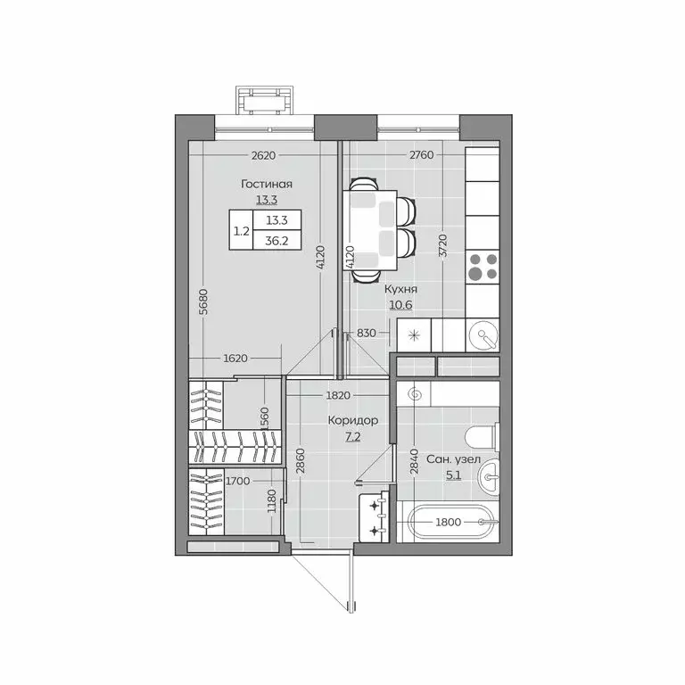 1-комнатная квартира: село Усады, улица Тёплых Встреч, 7 (36.28 м) - Фото 1