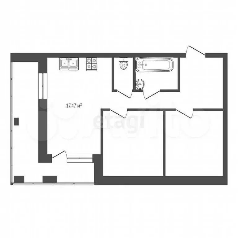 2-к. квартира, 58,7 м, 2/8 эт. - Фото 0