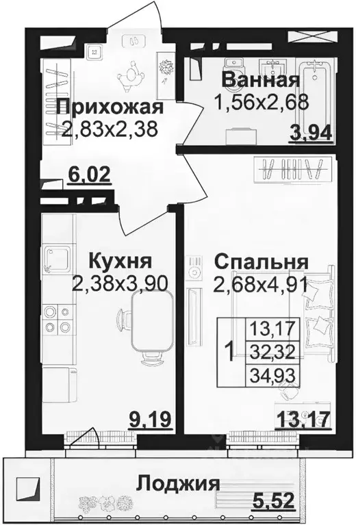 1-к кв. Башкортостан, Уфа ул. Пархоменко, 156Б (35.0 м) - Фото 1