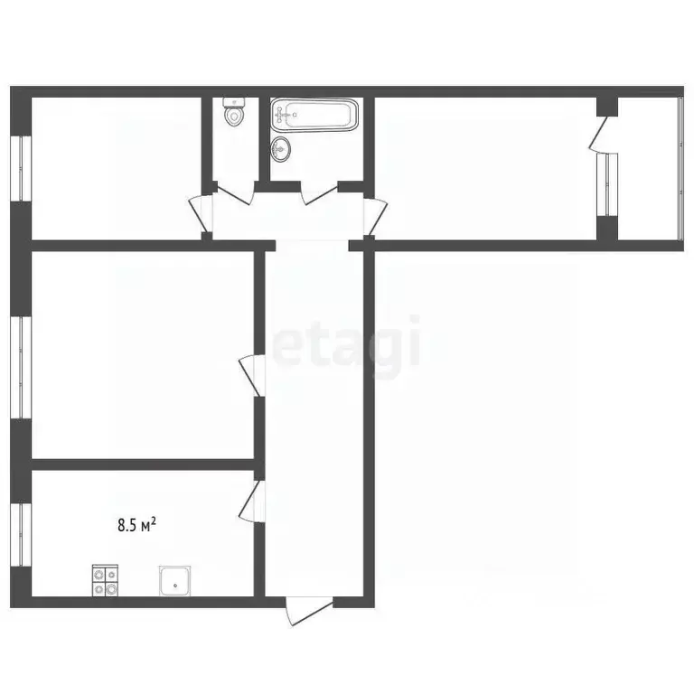 3-к кв. Татарстан, Нижнекамский район, Камские Поляны пгт, 1-й мкр 13 ... - Фото 2