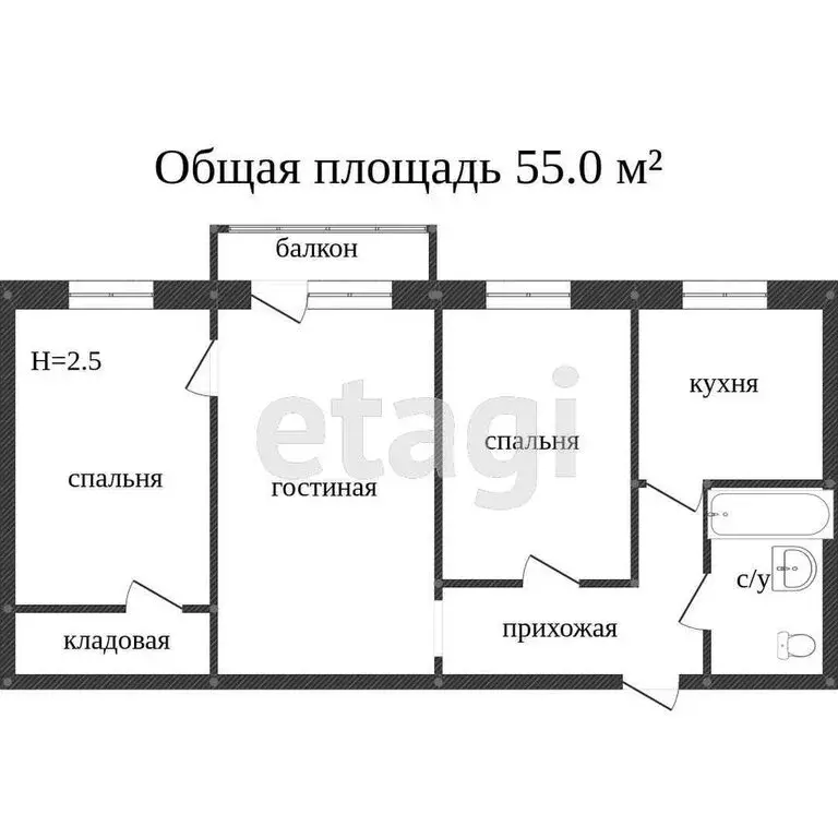 3-комнатная квартира: Миасс, улица Романенко, 32 (55.2 м) - Фото 1