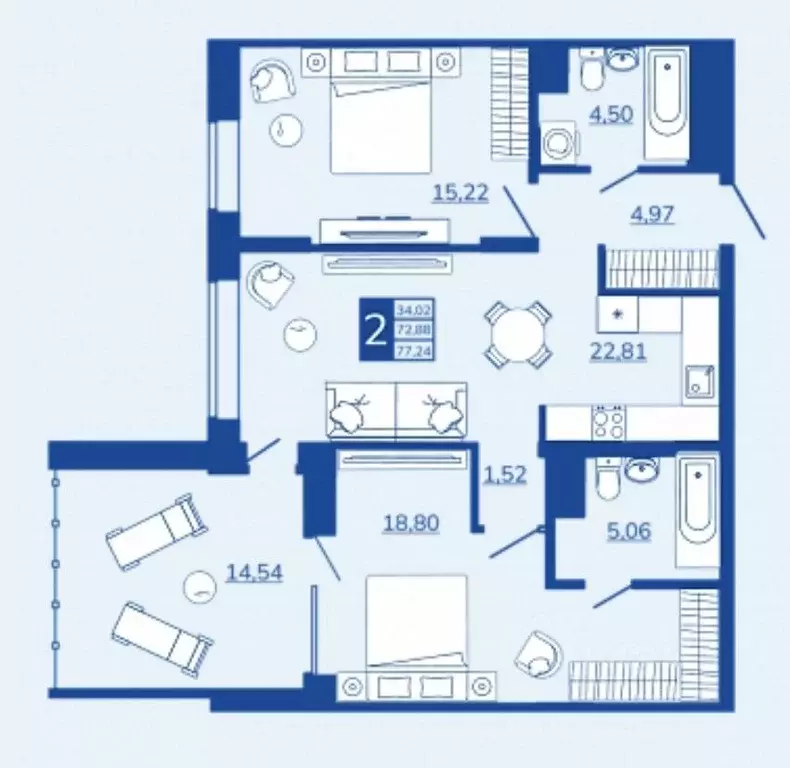 2-к кв. Брянская область, Брянск Новый Город жилой комплекс (77.24 м) - Фото 1