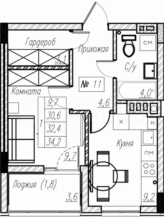 1-к. квартира, 34,1 м, 5/5 эт. - Фото 1