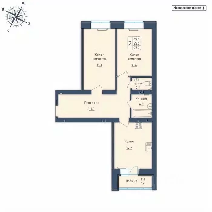 2-к кв. Орловская область, Орел Московское ш., 7Б (67.2 м) - Фото 0