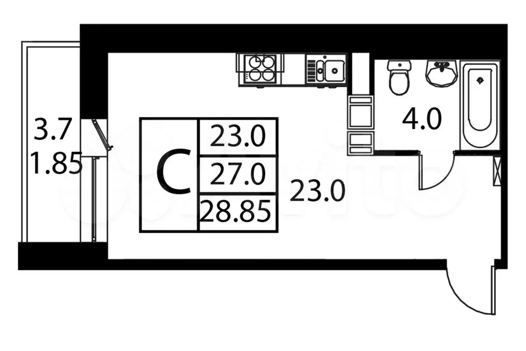 Квартира-студия, 28,9 м, 11/12 эт. - Фото 0