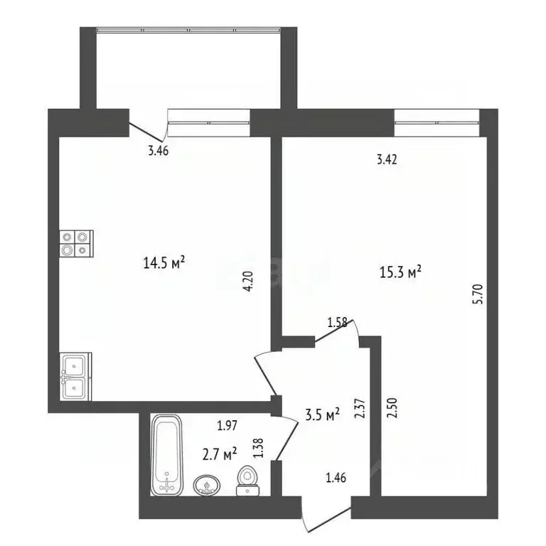 1-к кв. Саха (Якутия), Покровск Комсомольская ул., 12 (36.0 м) - Фото 2