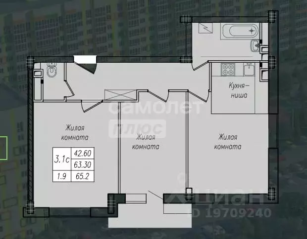 3-к кв. Курская область, Курск ул. Энгельса, 156 (65.2 м) - Фото 1