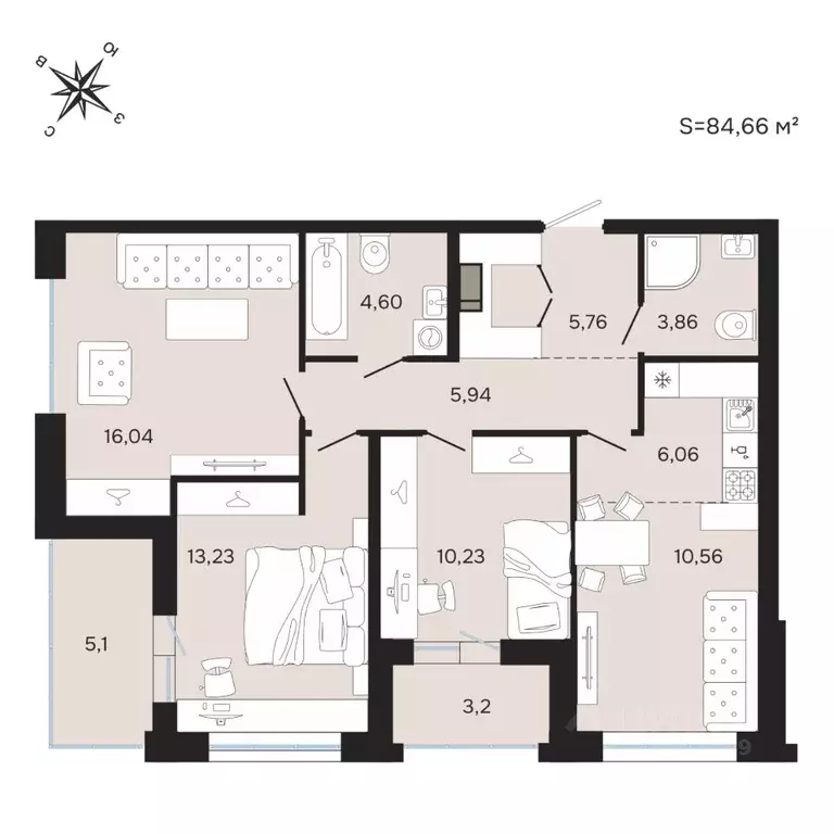 3-к кв. Карелия, Петрозаводск Береговая ул. (84.66 м) - Фото 1