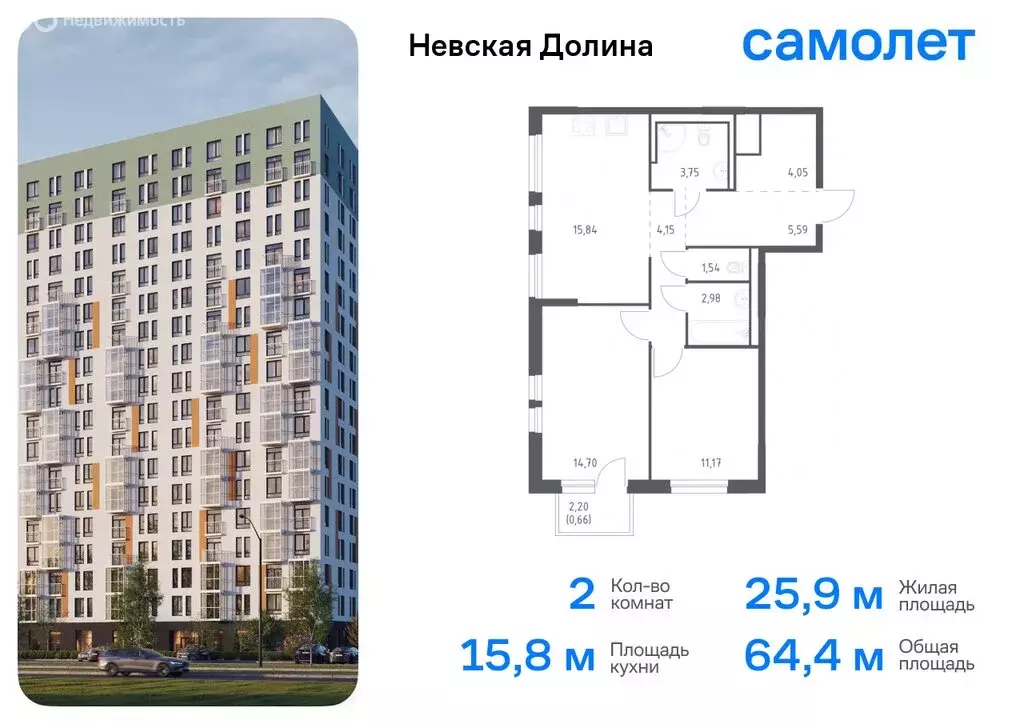 1-комнатная квартира: деревня Новосаратовка, жилой комплекс Невская ... - Фото 0