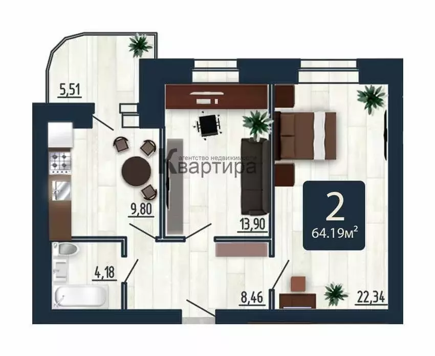 2-комнатная квартира: Смоленск, улица Попова, 30 (64.2 м) - Фото 1