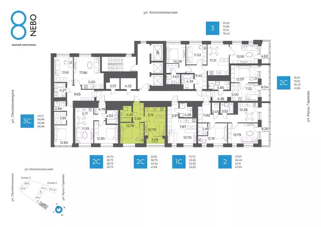 2-к кв. Башкортостан, Уфа Глумилино-1 мкр, 8-е Небо жилой комплекс ... - Фото 2