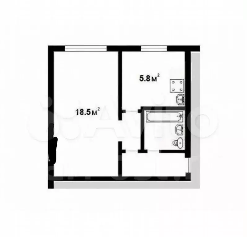 1-к. квартира, 30,7 м, 1/5 эт. - Фото 0
