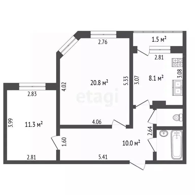 2-к кв. Псковская область, Псков ул. Шестака, 29 (54.0 м) - Фото 2