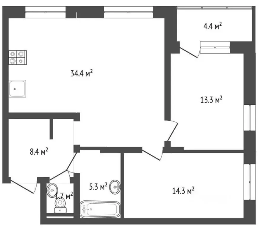 2-к кв. Тюменская область, Тюмень ул. Монтажников, 49 (80.0 м) - Фото 2