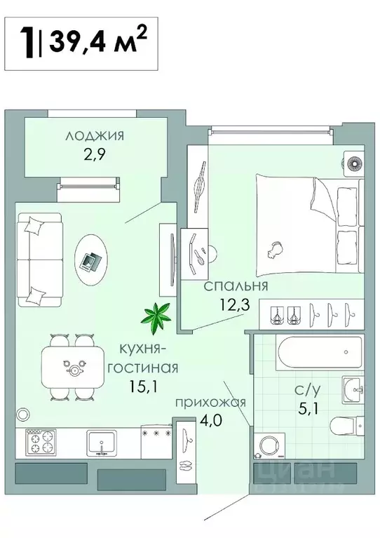 1-к кв. Тверская область, Тверь Южный мкр,  (39.4 м) - Фото 1