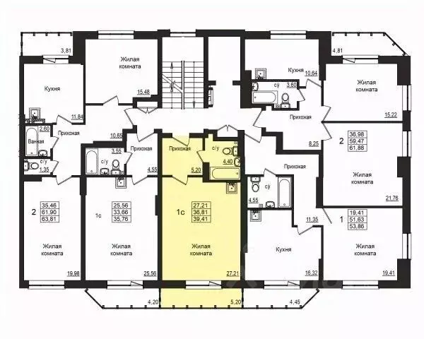 Студия Новосибирская область, Новосибирск Вилюйская ул., 6 (36.8 м) - Фото 2