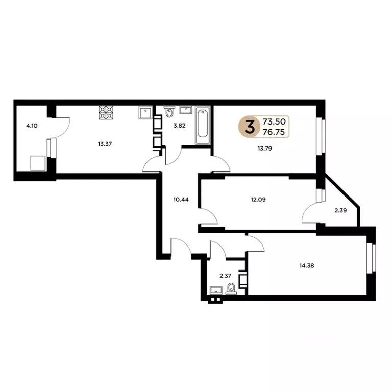 3-к кв. Самарская область, Самара Московское шоссе, 18-й км, 53 (76.1 ... - Фото 1