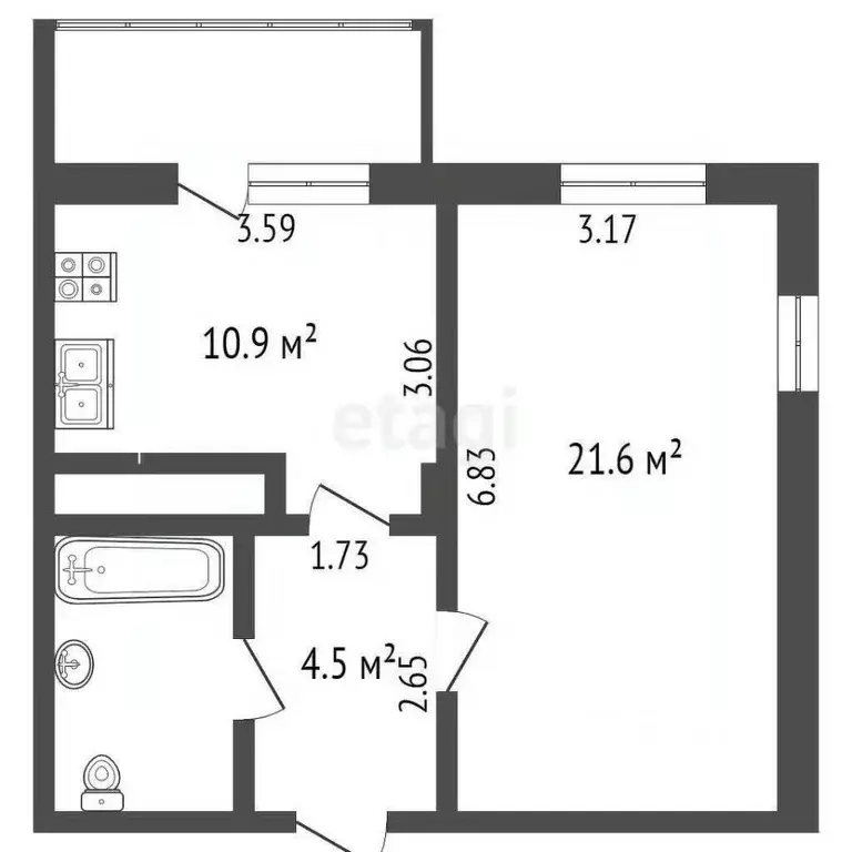 1-к кв. Белгородская область, Белгородский район, Северный городское ... - Фото 2
