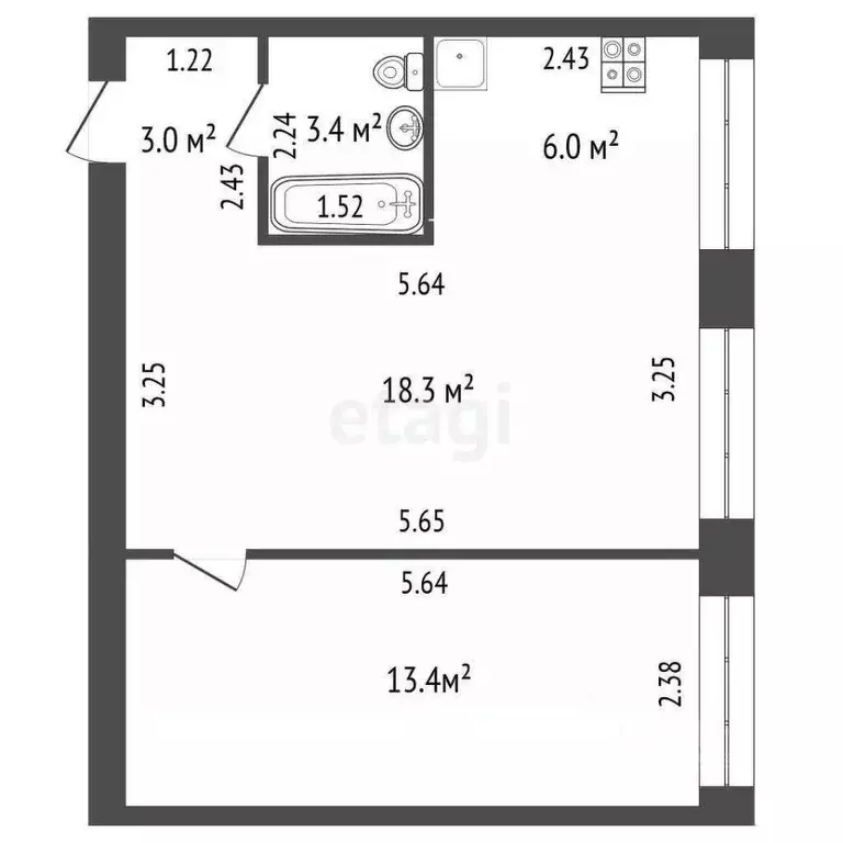 2-к кв. Башкортостан, Стерлитамак ул. Гоголя, 124В (44.1 м) - Фото 2