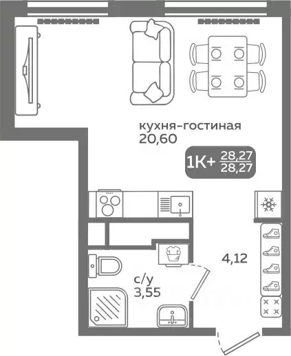 Студия Тюменская область, Тюмень ул. Заполярная, 9/2 (28.27 м) - Фото 0