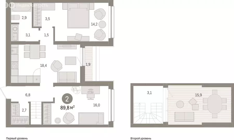 2-комнатная квартира: Тюмень, Мысовская улица, 26к1 (89.76 м) - Фото 1