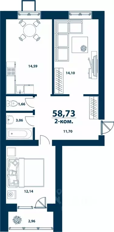 2-к кв. Башкортостан, Уфа городской округ, д. Ветошниково Город ... - Фото 0
