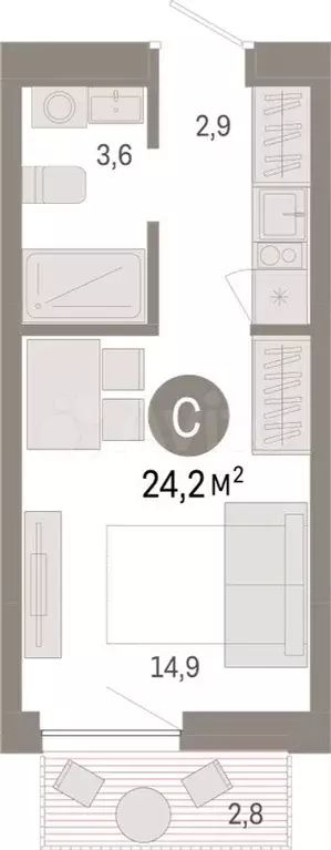 Квартира-студия, 24,2 м, 5/17 эт. - Фото 1