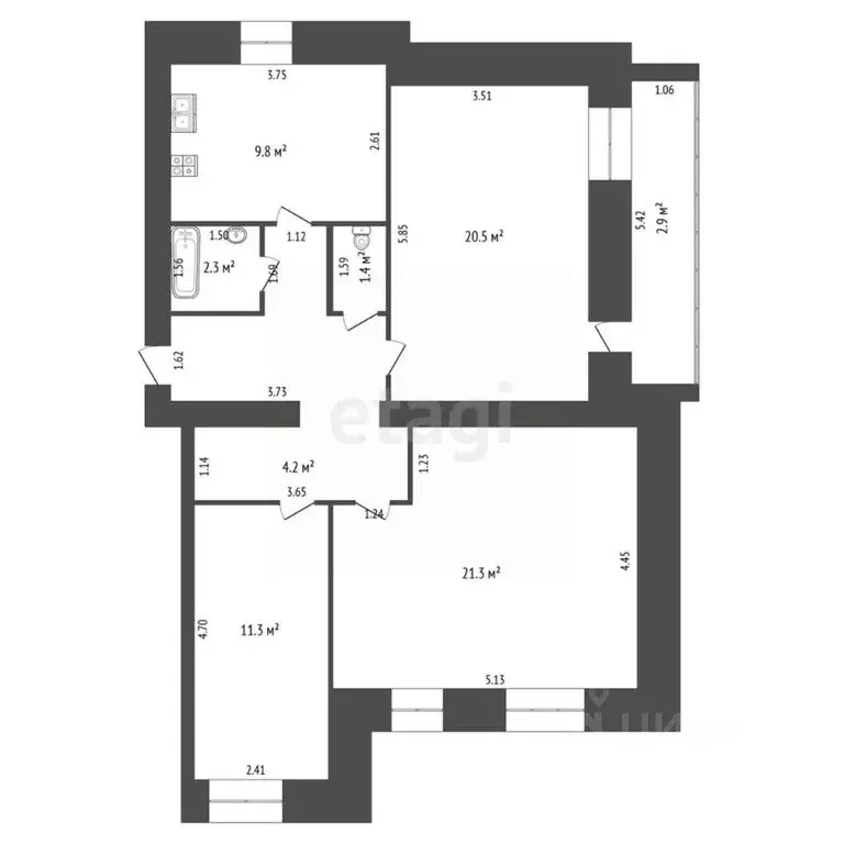 3-к кв. Татарстан, с. Актаныш ул. Северная, 103 (81.6 м) - Фото 1