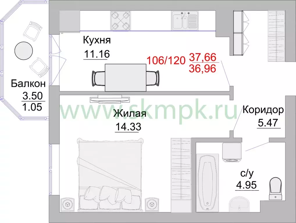 1-к кв. Калининградская область, Пионерский Портовая ул., 5 (40.9 м) - Фото 0