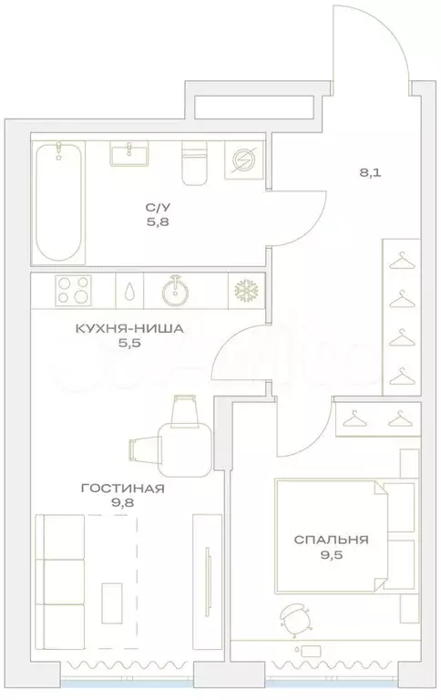 2-к. квартира, 38,7 м, 14/23 эт. - Фото 1