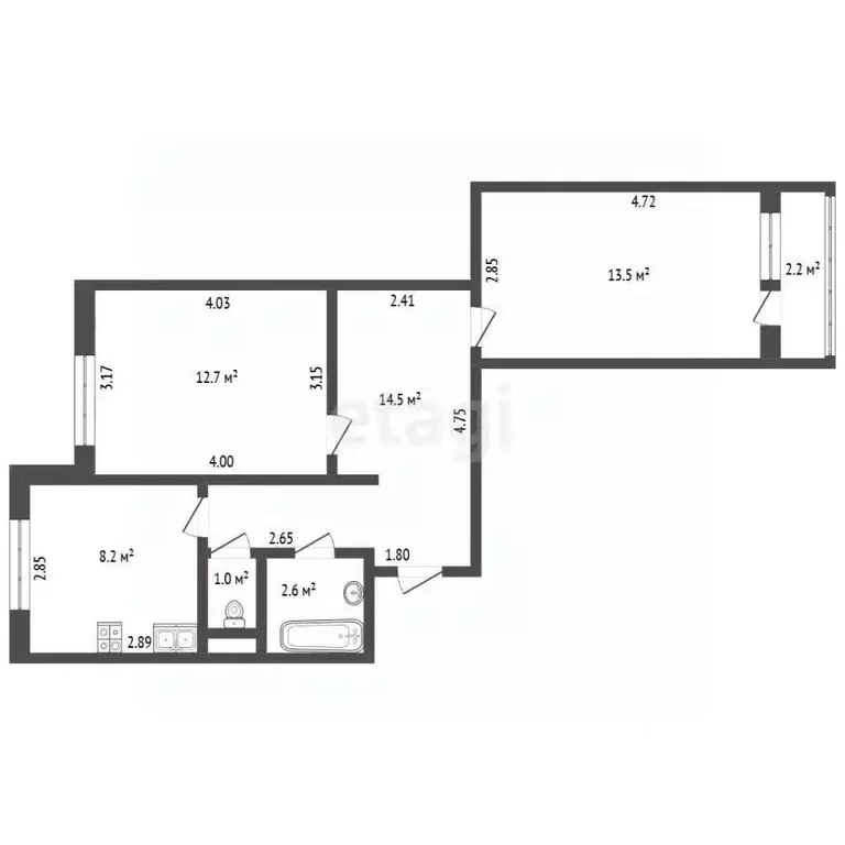 2-к кв. Санкт-Петербург Беговая ул., 1К1 (52.5 м) - Фото 2